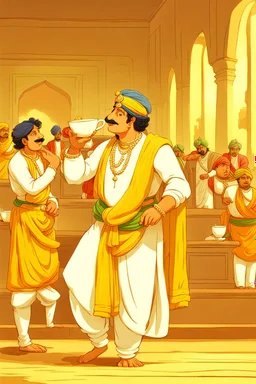 Birbal’s son volunteers to answers these questions in the court in place of Birbal. To answer the first question, Birbal’s son ordered a cup of milk and sugar and mixed them.