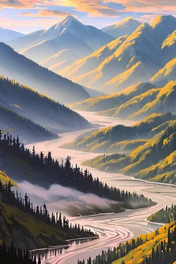Forest, River And Mountains top view