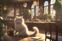 cute fluffy cat in a coffeehouse in sunshine Weight:1 detailed matte painting, deep color, fantastical, intricate detail, splash screen, complementary colors, fantasy concept art, 8k resolution trending on Artstation Unreal Engine 5 Weight:0.9