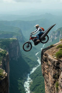 really fast crocodile huge bike biker master jumping over cliff hang