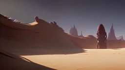 In the desert in the dunes a large sandworm full screen, concept art