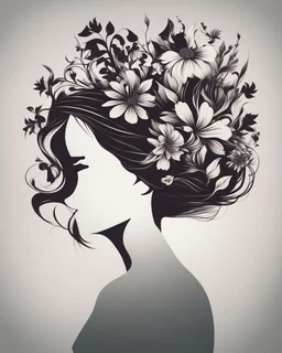 womans hair in the flowers silhouette