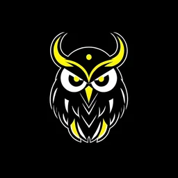 logo design, yellow and black, an owl as king, mafia suit, simple, vector, minimal