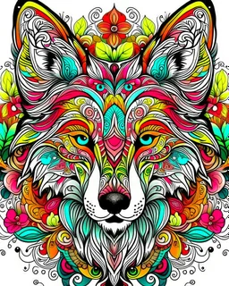 colourful Eurasian wolf ANIMAL Book cover for Adults, mandala, flower,