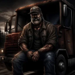 the badass trucker Ted the Wedge grimdark realistic