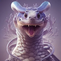 A beautiful portrait of a cute snake by sandra chevrier and, greg rutkowski and wlop, purple blue color scheme, high key lighting, volumetric light, digital art, highly detailed, fine detail, intricate, ornate, complex, octane render, unreal engine, photorealistic