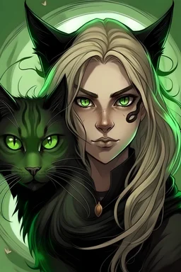 The blond witch with green eyes and the dark angry cat with dreadlocks