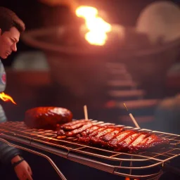 astronaut burning meat barbecue unreal engine 5, octan render