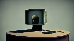man no head, with monitor as head,