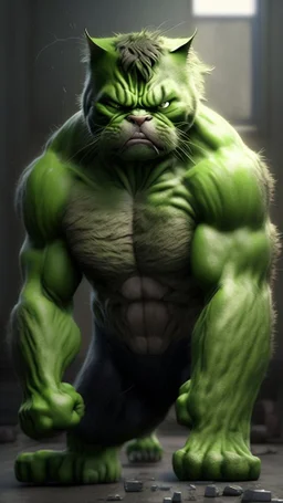 hulk become cat, ultra realistic, 4k, ultra detail, full body, full picture