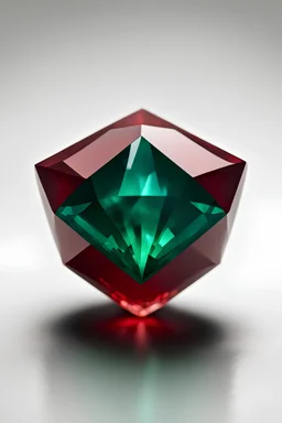 A distinctive red diamond stone with a single-colored background and inside the stone is a complex emerald-colored Ethereum symbol. On the edge of the stone is English, the color of the Kenzal stone
