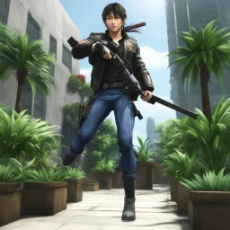 the jump with one gun in each hand iconic scene by John Woo (A Better Tomorrow, The Killer, Hard-Boiled) anime, DOA5LR by_Xnalara_Fanatic, Doppie_Nike_by_xDLGx (edited), Memento_Mori_Hotel_Room_by_Jhonny_Hebbert, House_Plants_by_Rondoe, SDTV_Touch_Remote_v2_by_Decan-Andersen