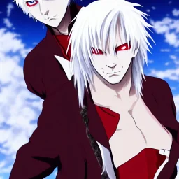 white haired anime vampire boy sucs deep red blood