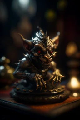 alchemists nightmare, Living cauldron with shining sigil, slightly demonic alien imp gargoyle gremlin in it, prize winning oil painting, ,bokeh like f/0.8, tilt-shift lens 8k, high detail, smooth render, down-light, unreal engine