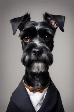 a black handsome mail schnauzer with human clothes