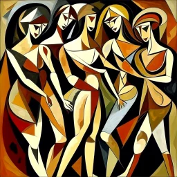 picasso 5 dansende vrouwen kubisme bruin