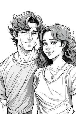 genç çift çizim tarzı kız kısa saçlı erkek kıvırcık