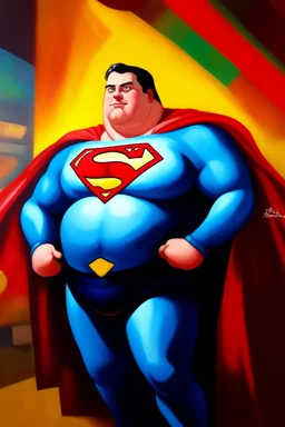 Fat Superman mustsche at the casino oil canvas.