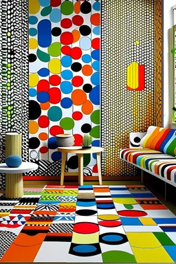 Full of vibrant colors and bold geometric shapes, carefully crafted patterns in the style of Marimekko but not Marimekko replicas come to life in this stunning collection. This visually captivating image showcases a series of meticulously arranged patterns, each radiating energy and creativity. Whether a painting or a photograph, the image reflects impeccable attention to detail and mastery of color combinations.