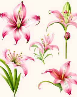 Tung blossom Illustration collection of beautiful pink lilies tung blossom