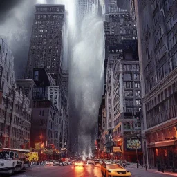 giant furry monster, destroying downtown New York city, dramatic, dramatic lighting, volumetric lighting, hyperrealism, 8k, high quality, photorealistic, lot of details