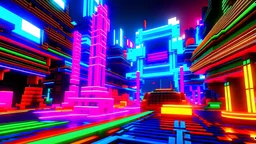 Image of a funky neon jass themes futuristic minecraft