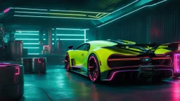 Bugatti Super Centodieci Cyberpunk 2077 neon Style, Super Detailed, desktop wallpaper, 4K rear view, center