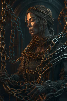 nightmares paint style Title: "a woman surrounded by iron chains , insanely detailed octane render trending on artstation, 8k artistic photography, photorealistic concept art, soft natural volumetric cinematic perfect light, chiaroscuro, award-winning photograph, masterpiece, oil on canvas, Raphael, Caravaggio, Greg Rutkowski, people, beksinski, Giger