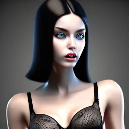 black hair lady model bra with cat eyes