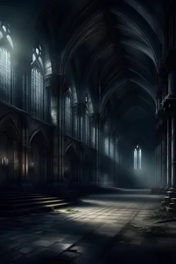 dark fantasy art of a medieval abandoned hall