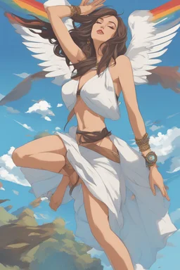 Sense of liberation, freedom, beautiful woman, blue sky, peace