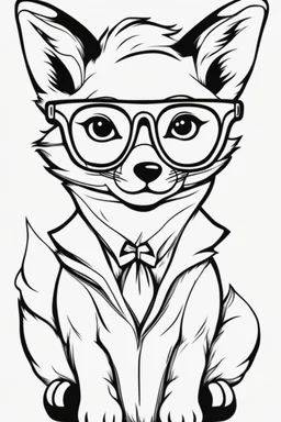 Outline art for cute coloring pages with fox with glasses, full body, white background, sketch style, only use outline, clean line art, no shadows and clear and well outlined.