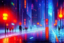 Cyberpunk street, impressionism painting