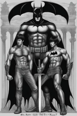 an extremely muscular version of the Ben Affleck's Batman and the Bruce Lee's Robin with the word (("BATMAN & ROBIN")) across the top