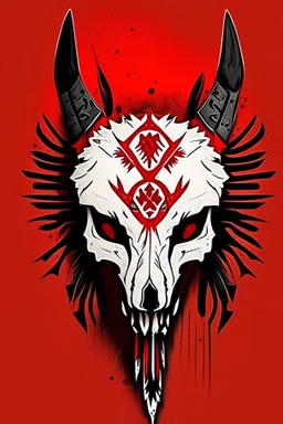 wolf skull with simple red tribal war paint on it