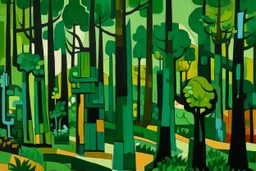 A green forest with tree tanks painted by Stuart Davis