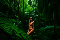 a girl in a bikini on a jungle background