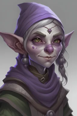 female looking dnd male gnome grey skin purple eyes