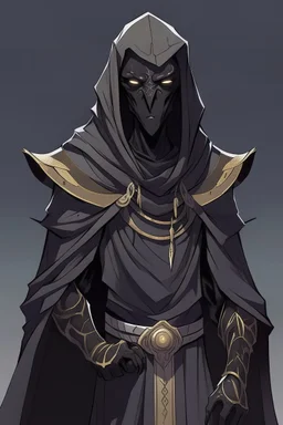Anime alien villain character with black skin, huge , antagonist smart,too much modern armour and wearing a robe cover his head , aged thousand years and can He achieves anything he imagines