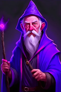 An old magician, a grandfather, with a purple hue, with fantastic arrows.