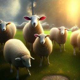 TEN SHEEP, volumetric light high details psychedelic background