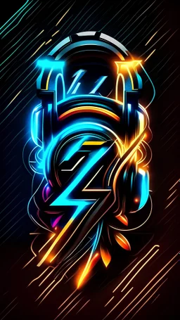 "24/7", Logo design, logo style, modern, power, headphones, shiny, vector, symmetrical, wild background, Neon, metal
