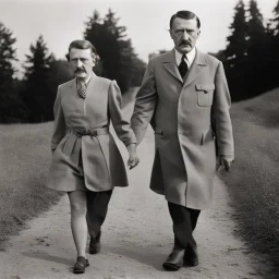 Adolf Hitler is walking in the sunset with Eva Braun