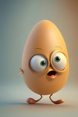 3d egg character with hands and legs, face like mulang, cute like pixar character