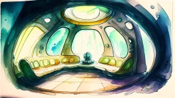 Make an Alien spaceship interior , watercolour painting