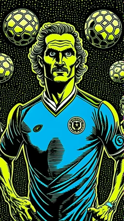 Diego Forlan Football soccer player posing. Squad, ghosts, monsters, Dark detective comic cover watchmen 1940 vintage. Paranormal.