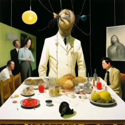 UN conference.a cat and human flesh-like surgical instruments and universe-like a pigeon and neuralink, surrealism,minimalism,Painting By Adrian Ghenie, Rene Magritte, Salvador Dali, Lucian Freud