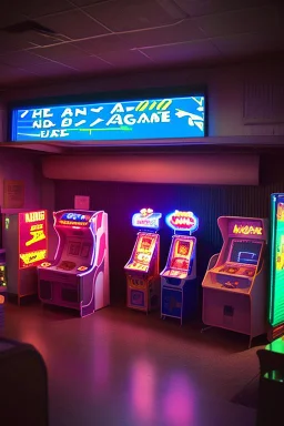 An 80's arcade at night, with a lot of functioning arcade machines