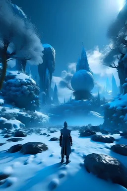 Avatar in a floating modern Fantasy Land Winter