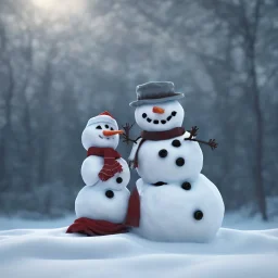 a snowman eating a baby, trending on artstation, 4 k, tyndall effect, snow day, cinematic, ultra wide angle, hyper realistic, serene, early morning